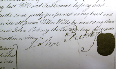 Signature of John Pickering of Norley